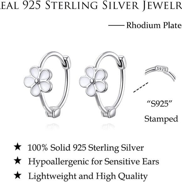 Solid 925 Sterling Silver Flower Hoop Earrings Huggie for Women Teen Girls Daisy - Picture 7 of 8